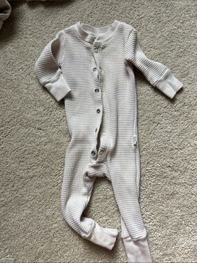 Noble U Cream Waffle Knit Footed One-Piece